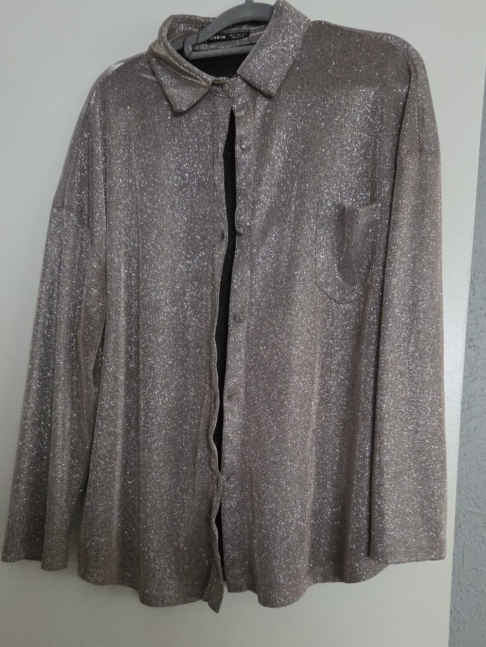 SHEIN Metallic Button Down Shirt in Gray Like New